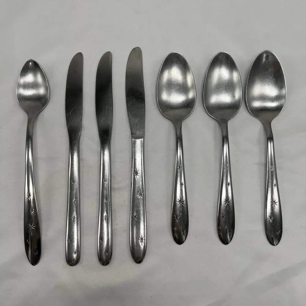 MARCREST atomic Starburst Flatware 3 Tablespoons, 3 Knives, 1 Teaspoon VTG MCM - Picture 2 of 7